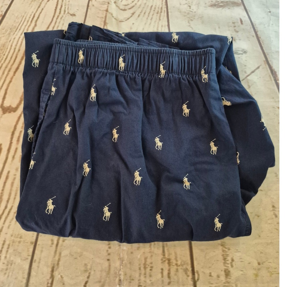 Polo Ralph Lauren Mens Navy Blue All Over Pony Logo Cotton Pajama Pants Large